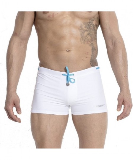 Trunks Mens Swim Trunks Nylon Swimwear Compression Swimsuit with Removable Pad - White - CI185I6M6GT