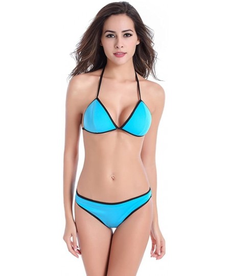 Sets Simple Style Push up Bright Diving Suit Padded Bikini Set Swimsuit Swimwear - Blue - CU12HNMD17N