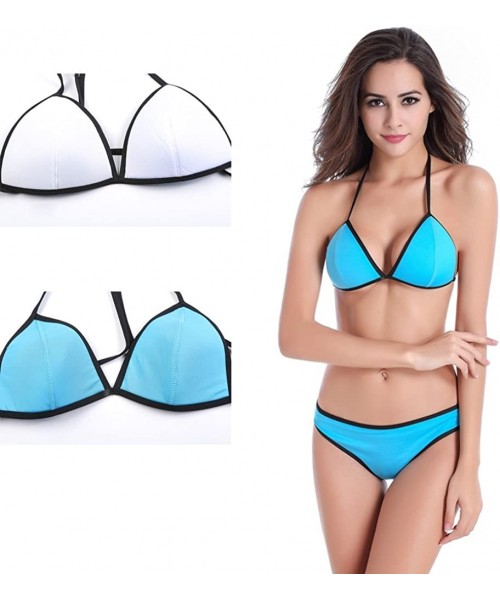 Sets Simple Style Push up Bright Diving Suit Padded Bikini Set Swimsuit Swimwear - Blue - CU12HNMD17N