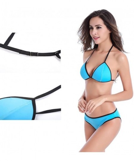 Sets Simple Style Push up Bright Diving Suit Padded Bikini Set Swimsuit Swimwear - Blue - CU12HNMD17N