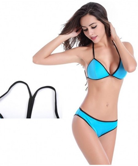 Sets Simple Style Push up Bright Diving Suit Padded Bikini Set Swimsuit Swimwear - Blue - CU12HNMD17N