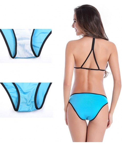 Sets Simple Style Push up Bright Diving Suit Padded Bikini Set Swimsuit Swimwear - Blue - CU12HNMD17N