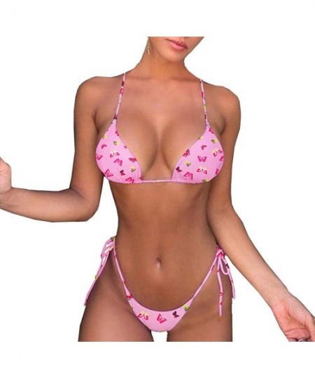 Sets Sexy Bikini Two Piece Low Rise Thong Swimsuits Floral Flounce Tops Bathing Suits for Women - Pink986 - CN19C9HGWRS