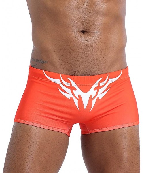 Trunks Mens Sexy Swim Briefs Square Leg Swimsuit Swimwear with Pad - Orange-1 - CT194UD2SGL