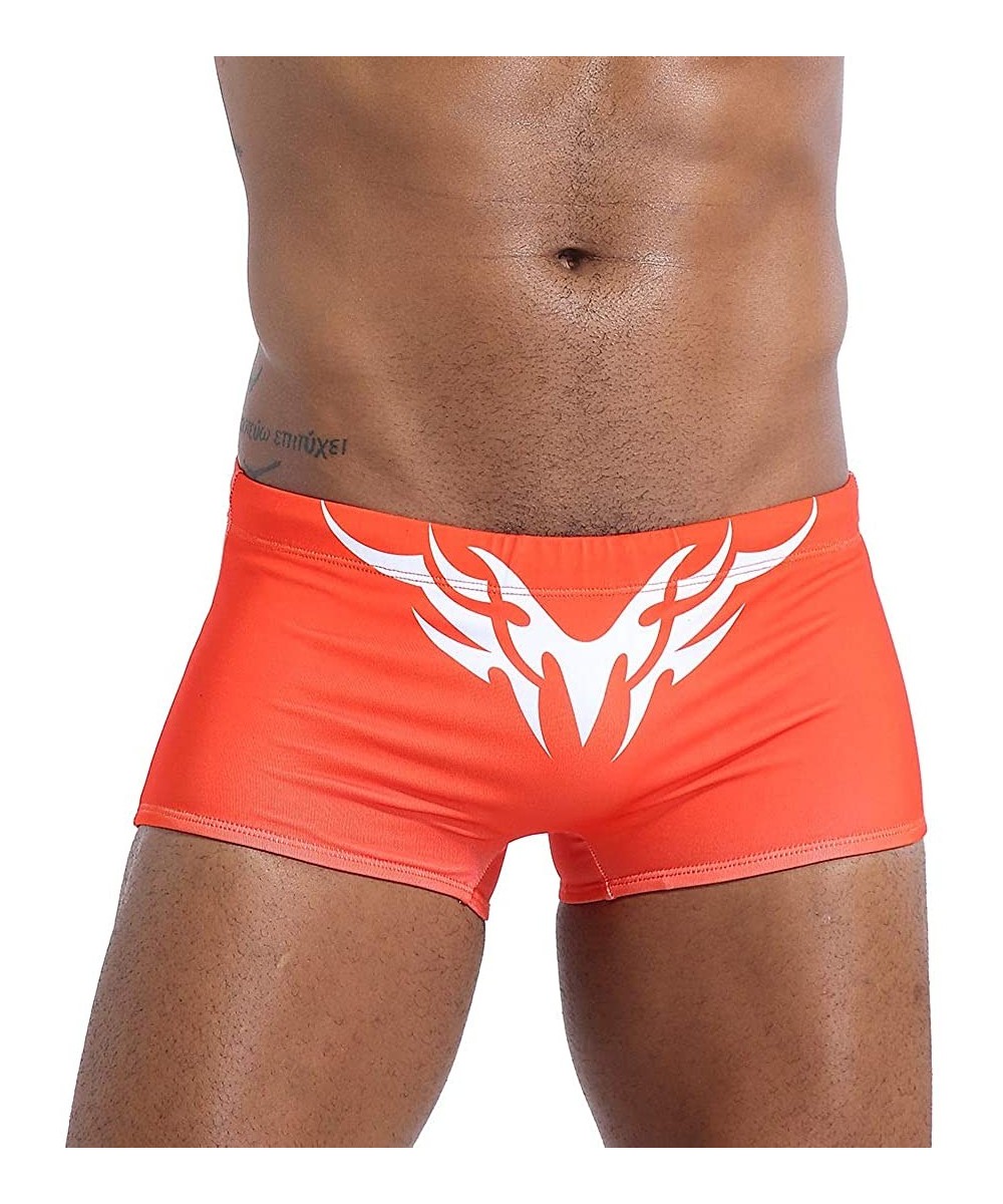 Trunks Mens Sexy Swim Briefs Square Leg Swimsuit Swimwear with Pad - Orange-1 - CT194UD2SGL