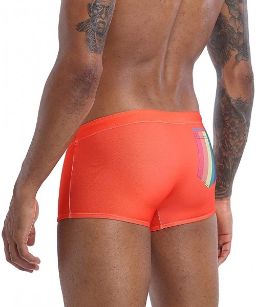 Trunks Mens Sexy Swim Briefs Square Leg Swimsuit Swimwear with Pad - Orange-1 - CT194UD2SGL