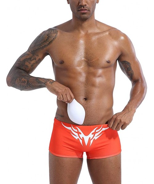 Trunks Mens Sexy Swim Briefs Square Leg Swimsuit Swimwear with Pad - Orange-1 - CT194UD2SGL