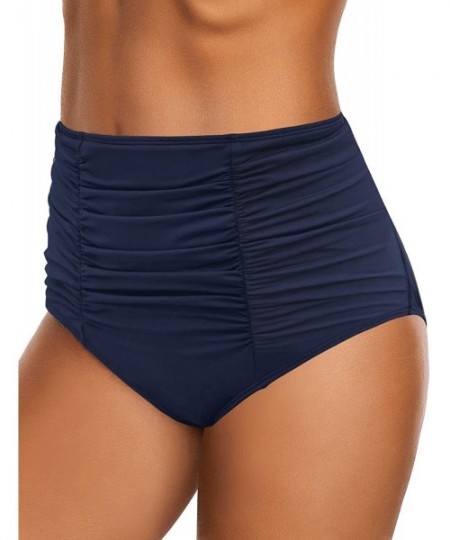 Tankinis Womens High Waisted Elastic Panel Bikini Tankini Swimsuit Bottom Briefs - R Dark Blue - CH193Z37LXC