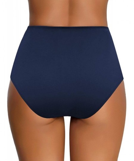 Tankinis Womens High Waisted Elastic Panel Bikini Tankini Swimsuit Bottom Briefs - R Dark Blue - CH193Z37LXC