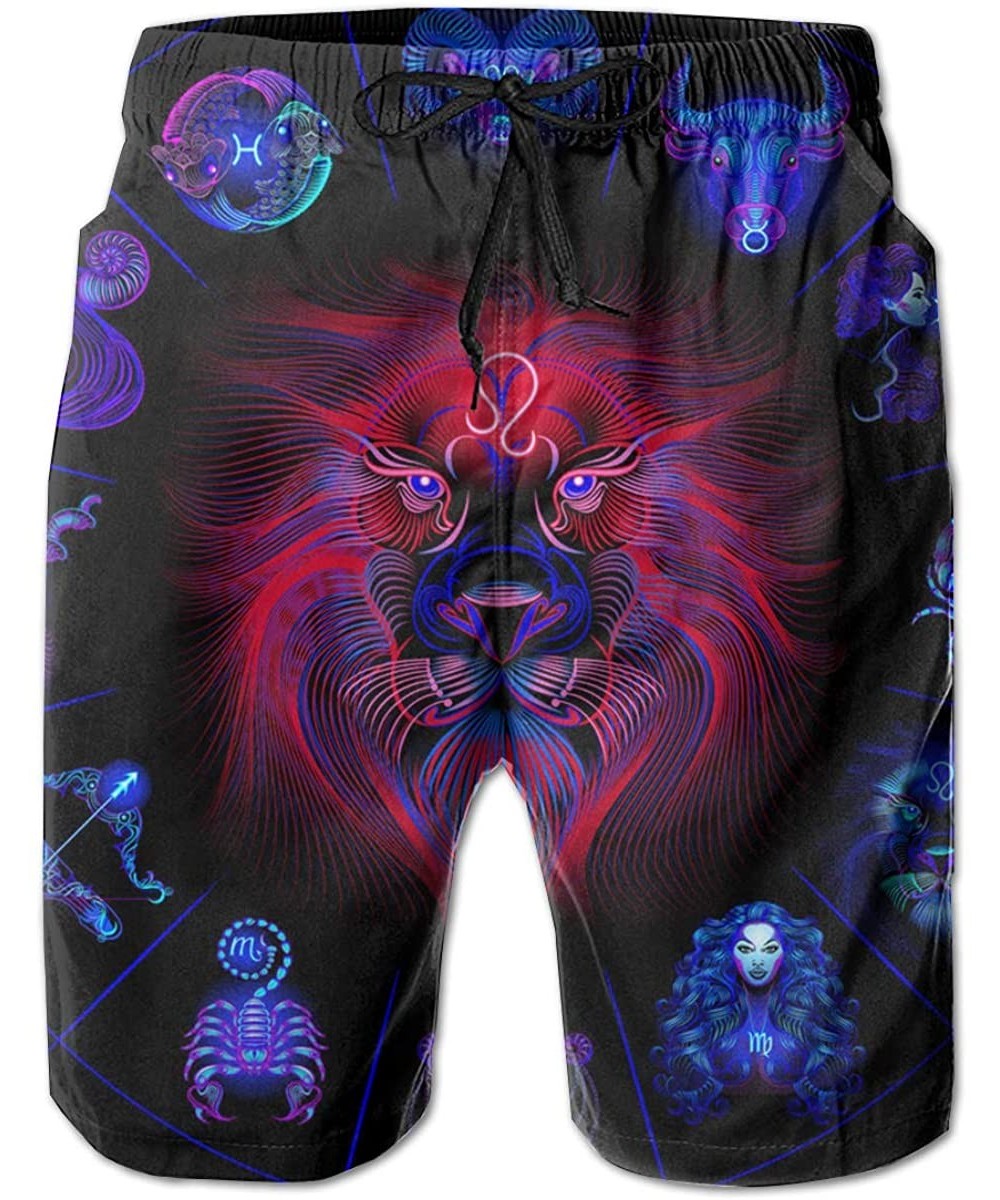 Board Shorts Men's Swim Trunks Leo Neon Horoscope Circle with Signs of Zodiac Surfing Beach Board Shorts Swimwear - Leo Neon ...