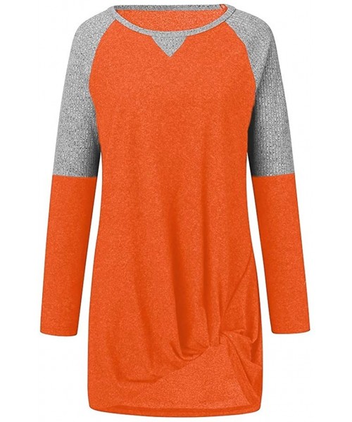 Board Shorts Women's Comfy Casual Long Sleeve Stitching Side Twist Knotted Tops Blouse - Orange - CF192KK884Q