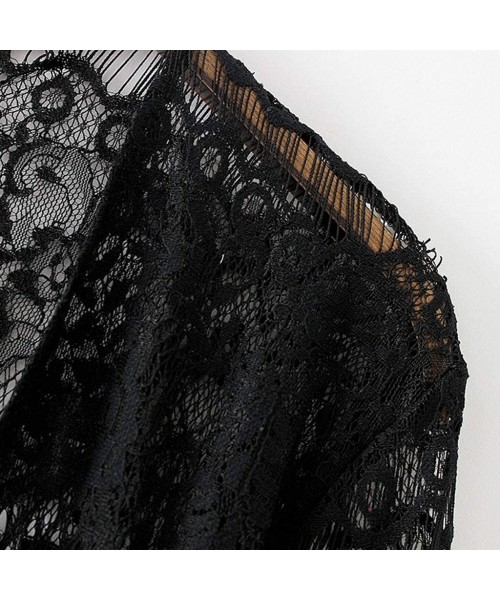 Cover-Ups Plus Size Lace Cardigan for Women Long Loose Shawl Kimono Top Cover Up Beachwear - T Black - CW18NLXCR3W