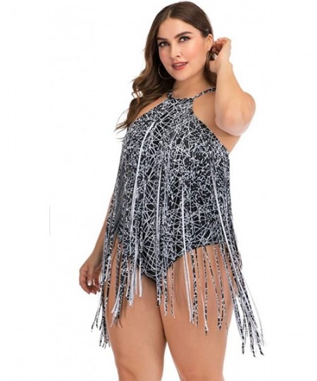 Cover-Ups Women Plus Size One Piece/Two Piece Swimwear Beachwear Fashion Halter Tassel Printed Swimsuit Bathing Suit Black 1 ...