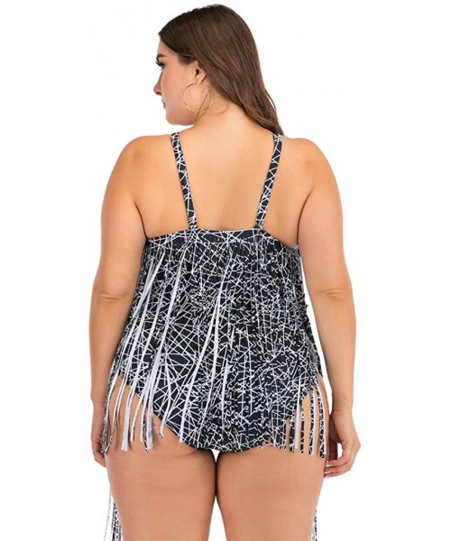 Cover-Ups Women Plus Size One Piece/Two Piece Swimwear Beachwear Fashion Halter Tassel Printed Swimsuit Bathing Suit Black 1 ...