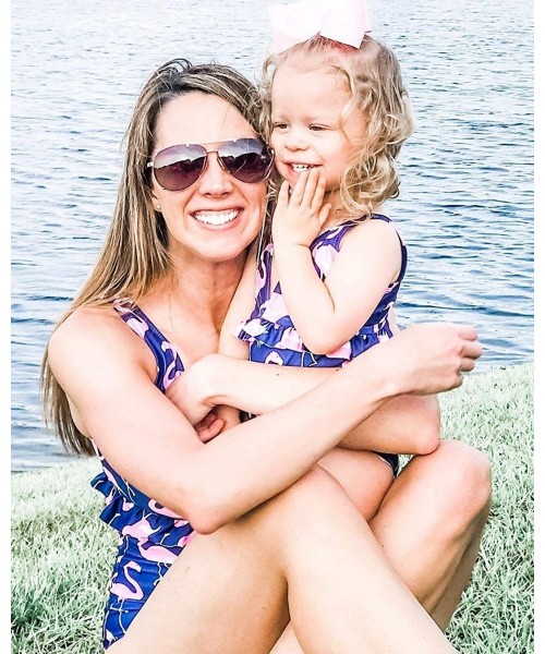 One-Pieces Mommy and Me Swimsuit One Piece Leaves Printed V Neck Family Matching Swimwear - CX18OX9S3D4