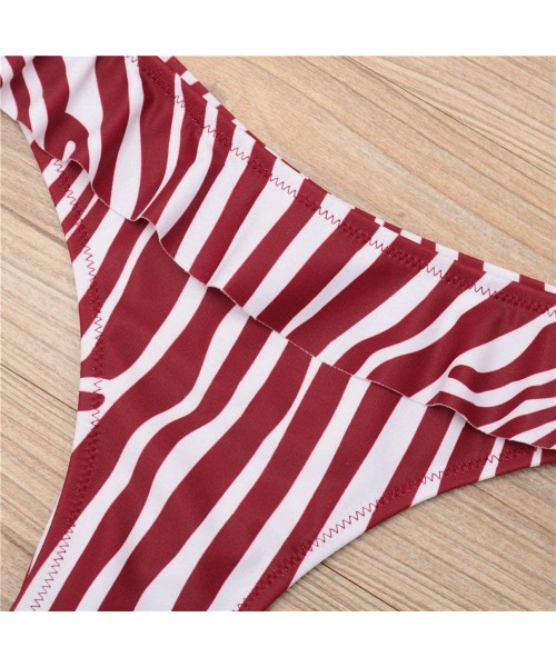 Sets Ruffle Bikini Sexy Women Push up Swimsuit Female Swimwear Dot Striped Thong Bathing Suit - Red - CW18OM4049Z