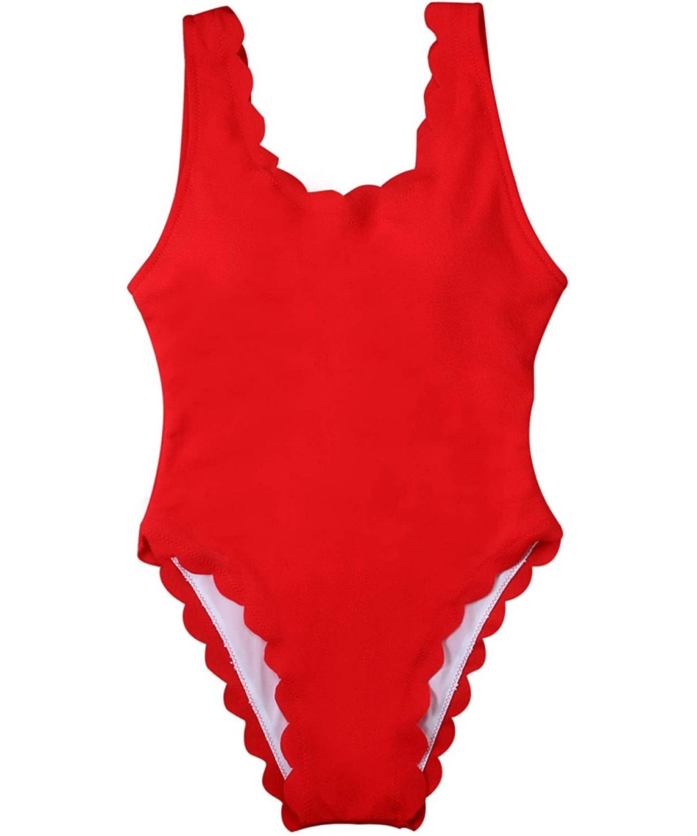 One-Pieces Women's One Piece Wavy Edge Trim Backless Bikini Padded Tummy Control Swimwear Swimsuit Bathing Suit Monokini Red ...