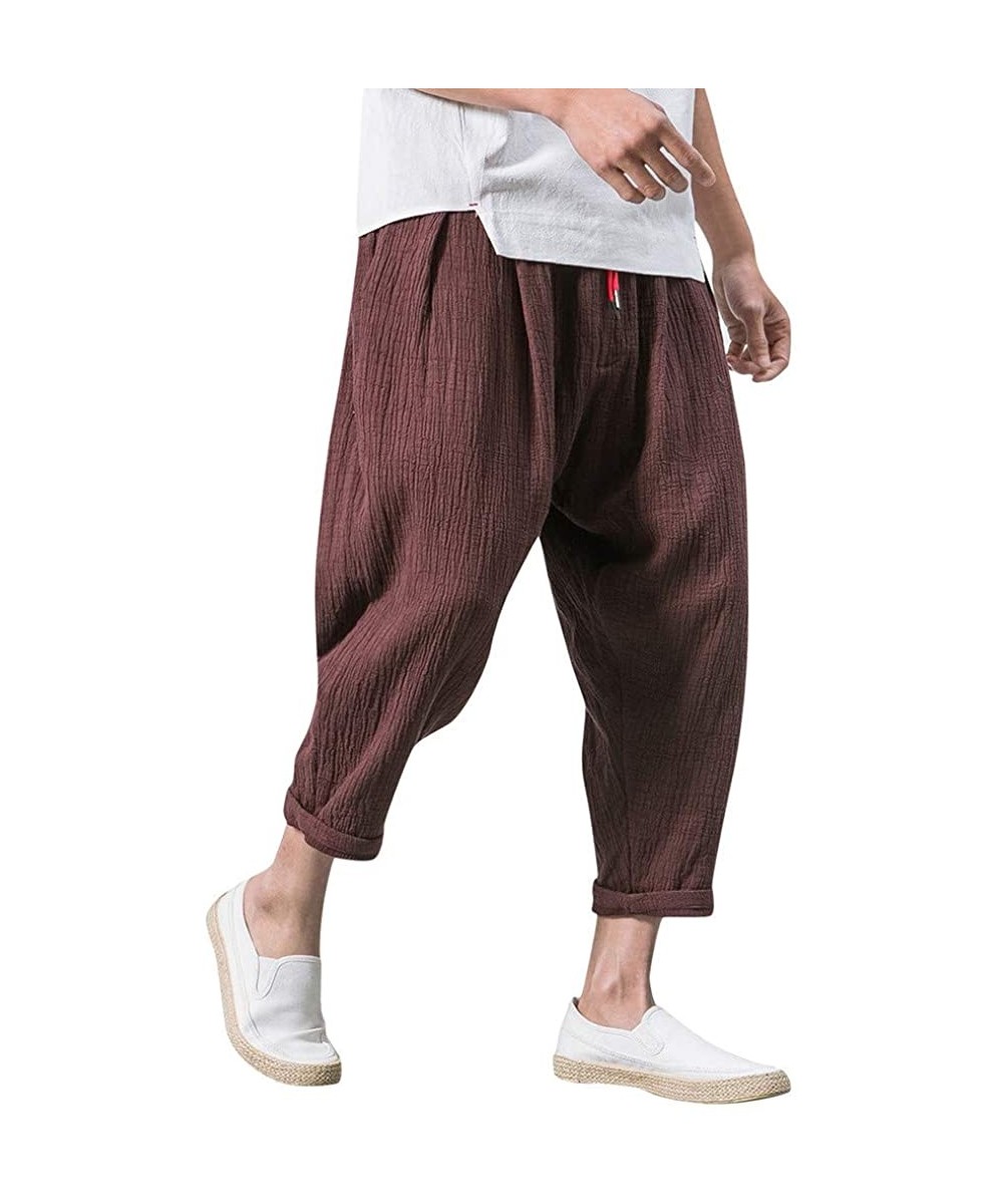 Briefs Men's Pants Casual Baggy Harem Pants Loose Drawstring Jogger 3/4 Capri Pants with Big Pockets - Coffee - CZ18WIGX4Z4