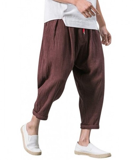 Briefs Men's Pants Casual Baggy Harem Pants Loose Drawstring Jogger 3/4 Capri Pants with Big Pockets - Coffee - CZ18WIGX4Z4