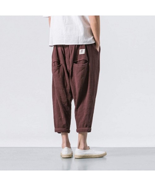 Briefs Men's Pants Casual Baggy Harem Pants Loose Drawstring Jogger 3/4 Capri Pants with Big Pockets - Coffee - CZ18WIGX4Z4