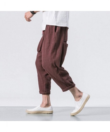 Briefs Men's Pants Casual Baggy Harem Pants Loose Drawstring Jogger 3/4 Capri Pants with Big Pockets - Coffee - CZ18WIGX4Z4