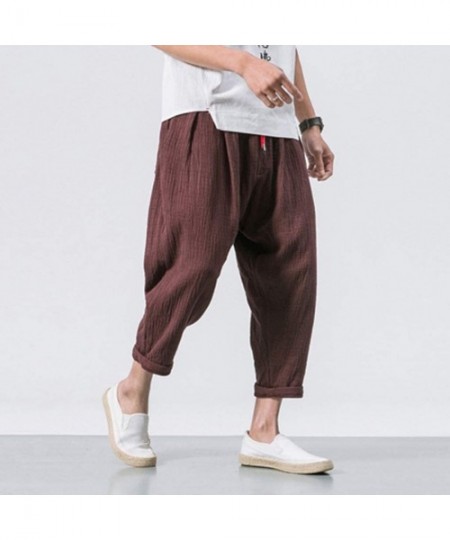 Briefs Men's Pants Casual Baggy Harem Pants Loose Drawstring Jogger 3/4 Capri Pants with Big Pockets - Coffee - CZ18WIGX4Z4