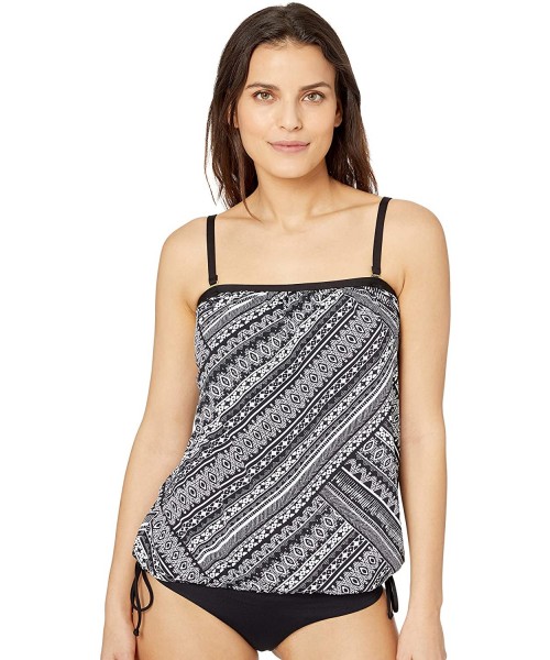 Tankinis Women's Side Tie Tankini Swimsuit Top - Black//Tribal Beat - CQ18I3KOM4Q