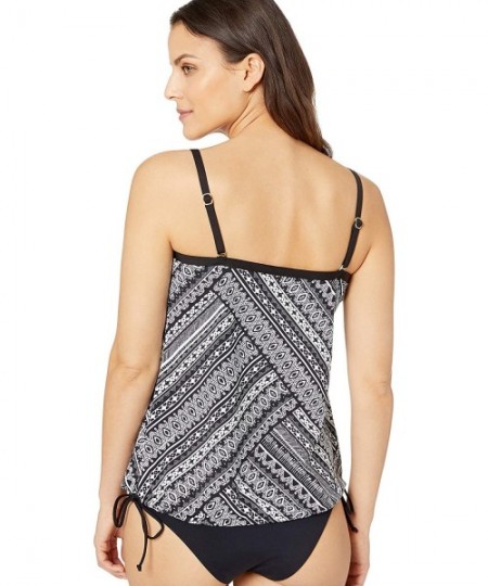 Tankinis Women's Side Tie Tankini Swimsuit Top - Black//Tribal Beat - CQ18I3KOM4Q