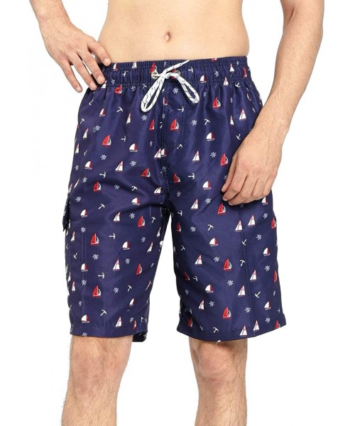 Trunks Mens Quick Dry Short Swim Trunks with Mesh Lining - Blue/Flamingo 022 - CT18XD24NGR