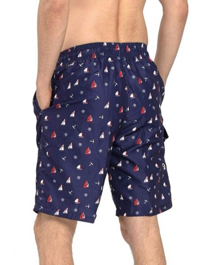 Trunks Mens Quick Dry Short Swim Trunks with Mesh Lining - Blue/Flamingo 022 - CT18XD24NGR