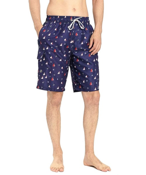 Trunks Mens Quick Dry Short Swim Trunks with Mesh Lining - Blue/Flamingo 022 - CT18XD24NGR