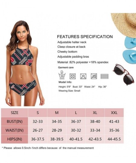 Sets Womens Bikini Set Play Cards Heart Spades Four Aces Halter Two Piece Swimwear - Barber Shop of Thin Line - CS190TI6CLU