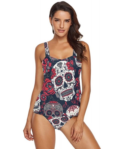 Racing Women's Tankini Swimsuits Athletic Two Piece Set Sun Protection Bathing Suit for Diving Vintage Swimwear - Cool Skull ...