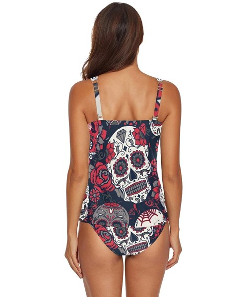 Racing Women's Tankini Swimsuits Athletic Two Piece Set Sun Protection Bathing Suit for Diving Vintage Swimwear - Cool Skull ...