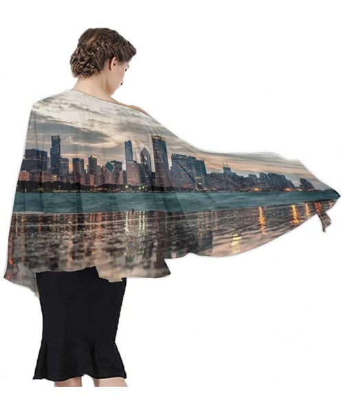 Cover-Ups Women Chiffon Scarf Summer Beach Wrap Skirt Swimwear Bikini Cover-up - Usa Chicago Skyline Night View - CG190HKQLR9