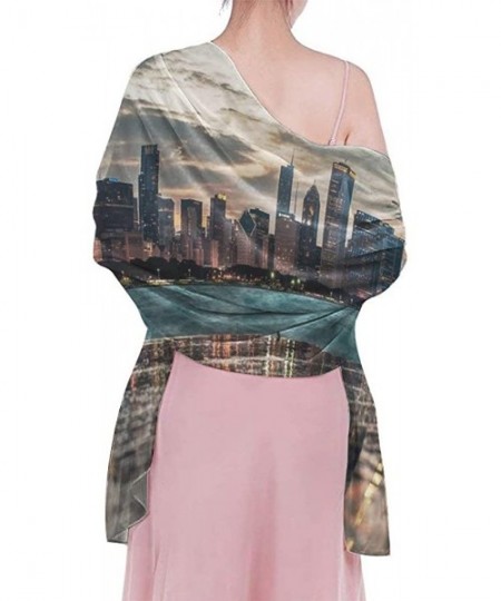 Cover-Ups Women Chiffon Scarf Summer Beach Wrap Skirt Swimwear Bikini Cover-up - Usa Chicago Skyline Night View - CG190HKQLR9