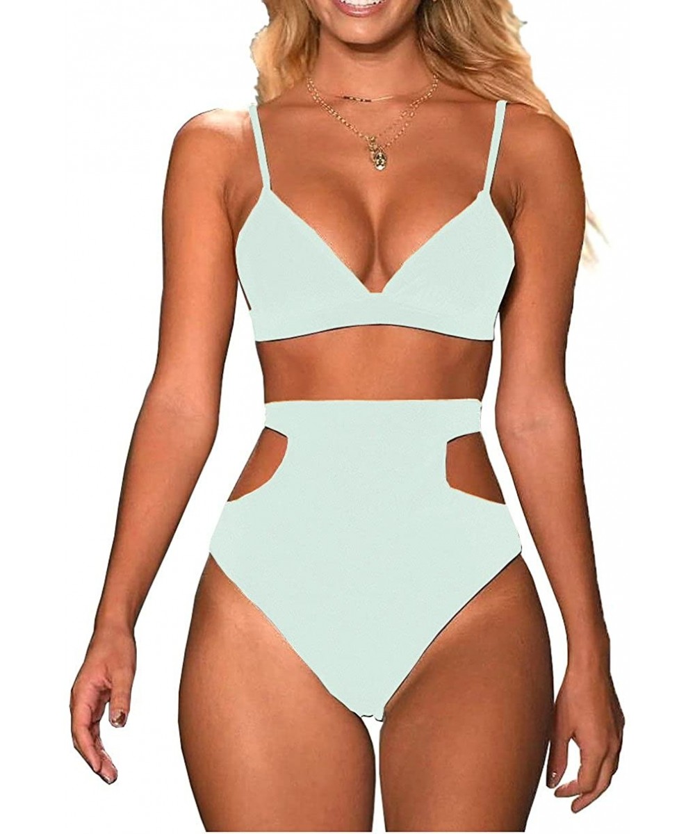 Sets Women's 2 Pieces Bikini Top High Waist Cutout Bottom Swimsuits - Light Peppermint Green - CT1896LIX66