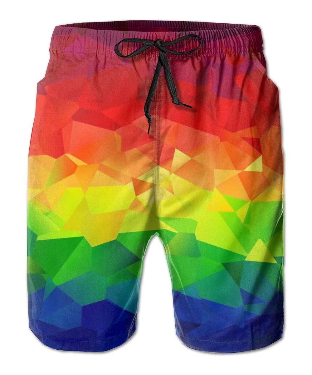 Board Shorts Quick Dry Casual Men Beach Shorts Swim Trunks Half Pants (Polygonal Geometric Rainbow Colorful) - Polygonal Geom...