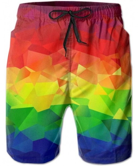 Board Shorts Quick Dry Casual Men Beach Shorts Swim Trunks Half Pants (Polygonal Geometric Rainbow Colorful) - Polygonal Geom...