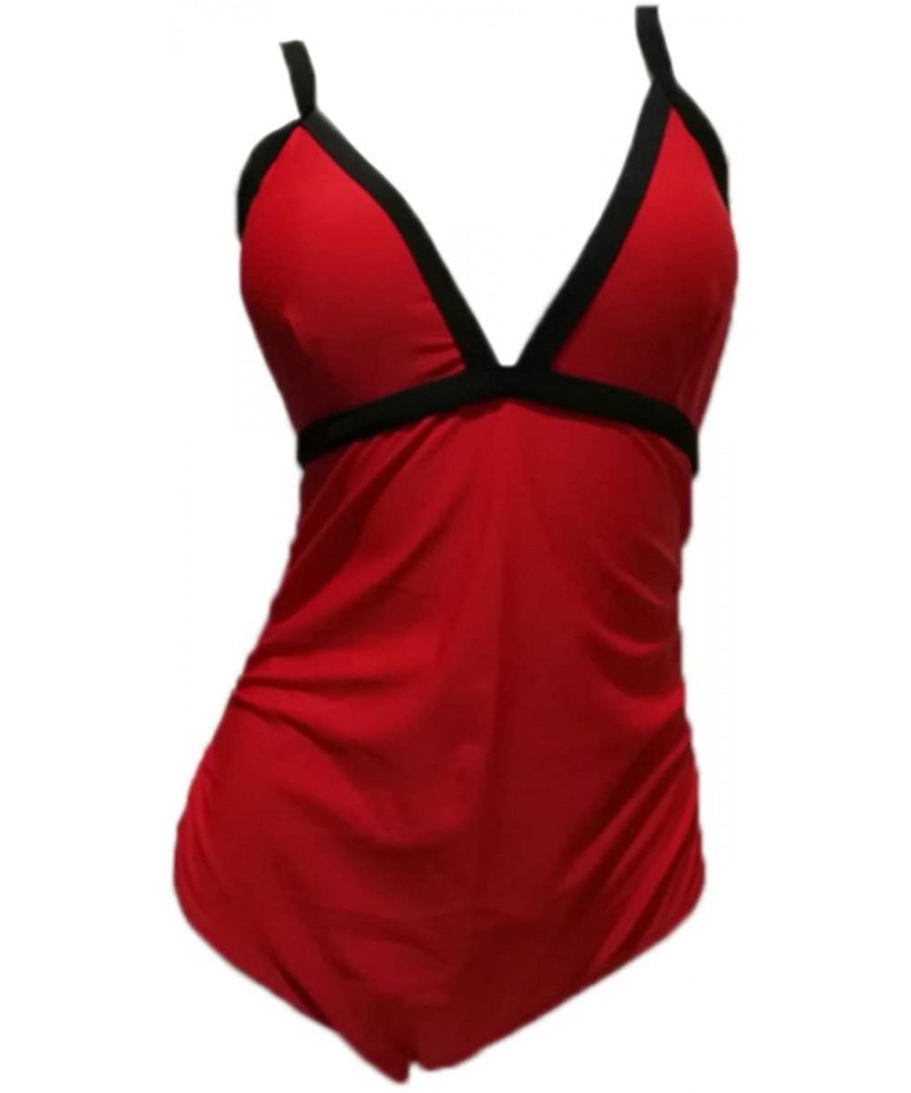 One-Pieces Women's Maternity Swimsuit Retro Pregnant Bandage Strappy One Piece Swimsuit - Red - CK1944AM7LO