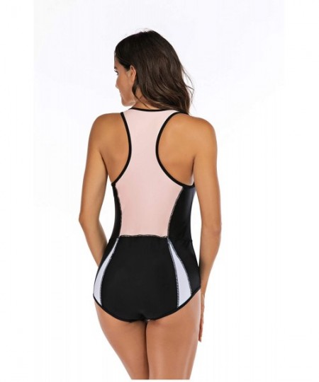 One-Pieces Women's Rashguard Half Sleeve One Piece Zip UV Protection Surfing Swimsuit Swimwear Bathing Suits - Peachy Beige -...