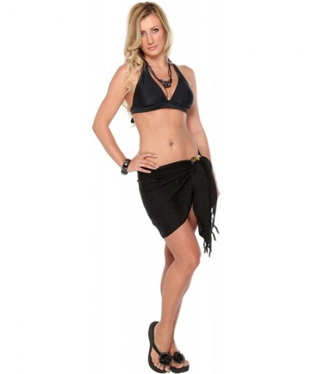 Cover-Ups Womens Embroidered Half Swimsuit Cover-Up Sarong in Black - CI117HU4N9R