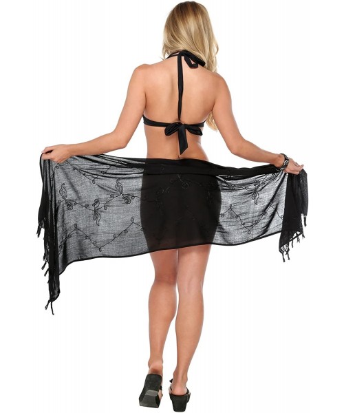 Cover-Ups Womens Embroidered Half Swimsuit Cover-Up Sarong in Black - CI117HU4N9R