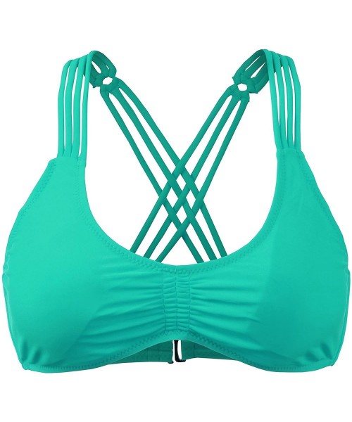 Tops Womens Solid Crisscross X Back Bikini Swim Top with Removal Pad - Doubldowsw381_mint - CM12GGD6MHB