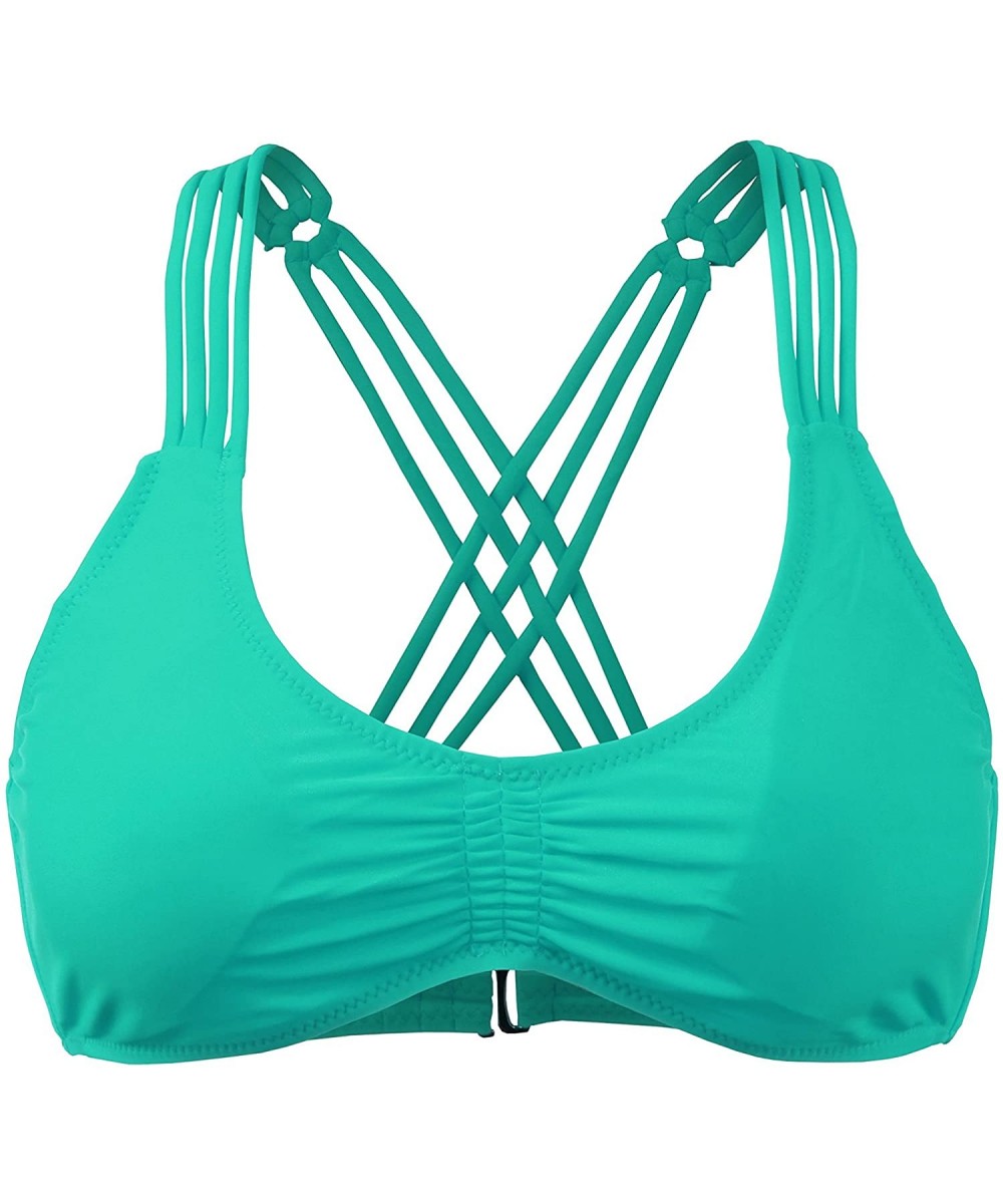 Tops Womens Solid Crisscross X Back Bikini Swim Top with Removal Pad - Doubldowsw381_mint - CM12GGD6MHB