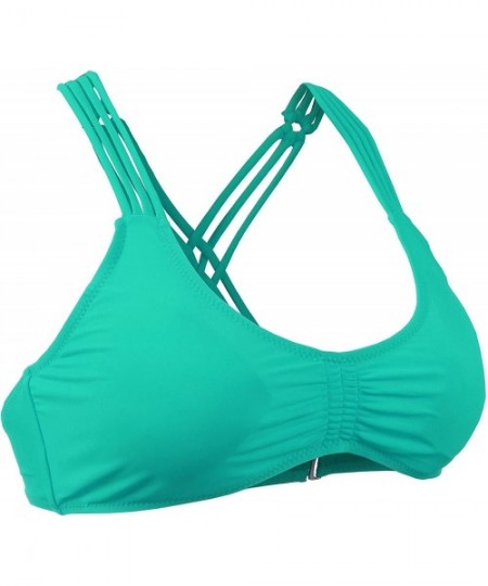 Tops Womens Solid Crisscross X Back Bikini Swim Top with Removal Pad - Doubldowsw381_mint - CM12GGD6MHB