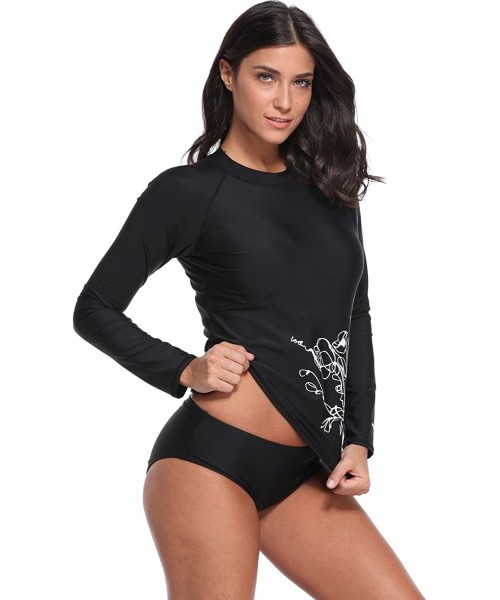 Rash Guards Womens Long Sleeve Rash Guard Swimwear UPF 50+ Sun Protection Shirts - Black - CO18M739DYM