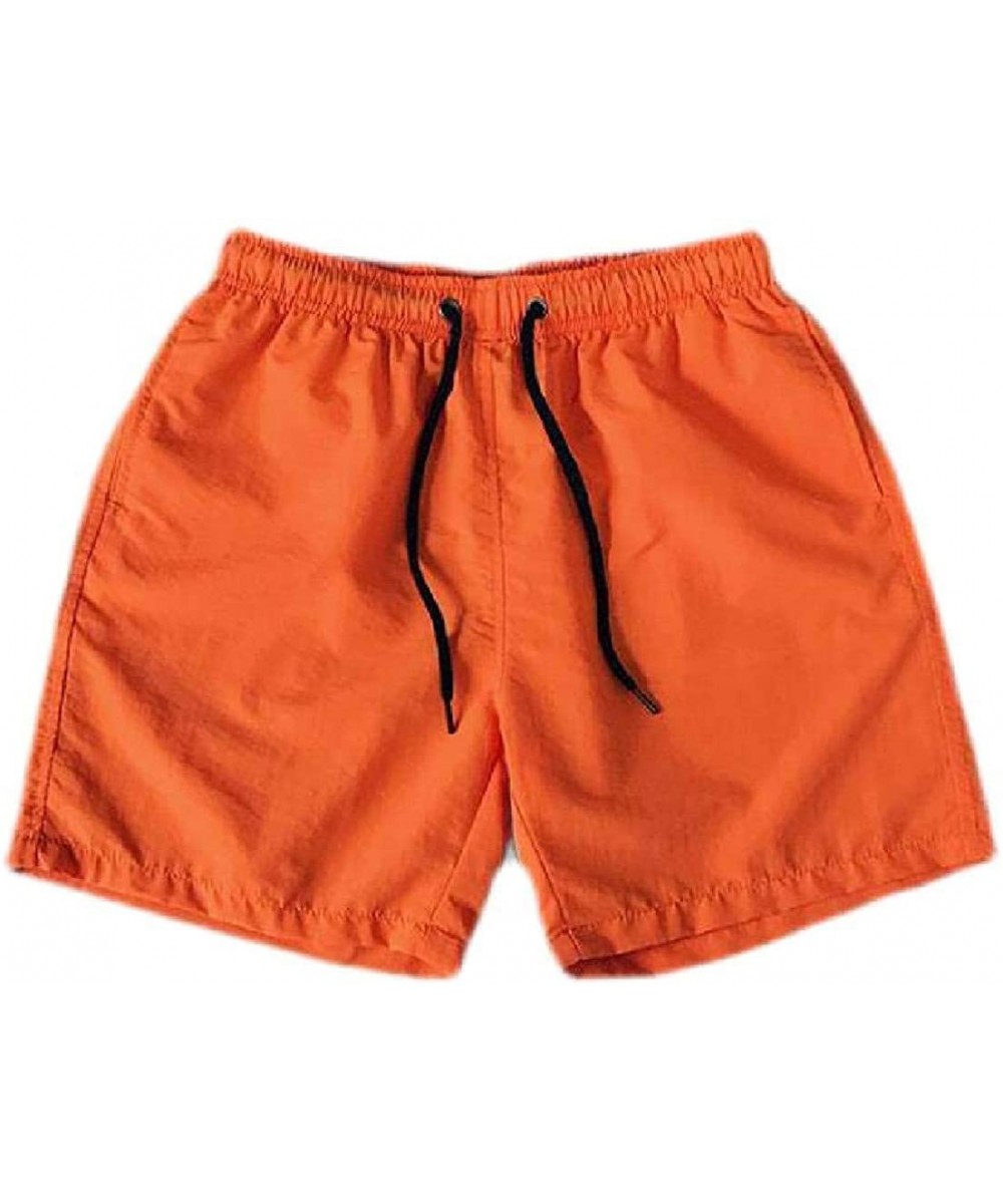 Board Shorts Men Elastic Waist Quick Dry Beach Shorts Boardshort Swim Trunk with Pockets - Orange - CS18WCAXDKO