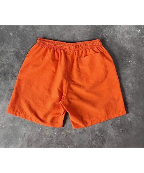 Board Shorts Men Elastic Waist Quick Dry Beach Shorts Boardshort Swim Trunk with Pockets - Orange - CS18WCAXDKO