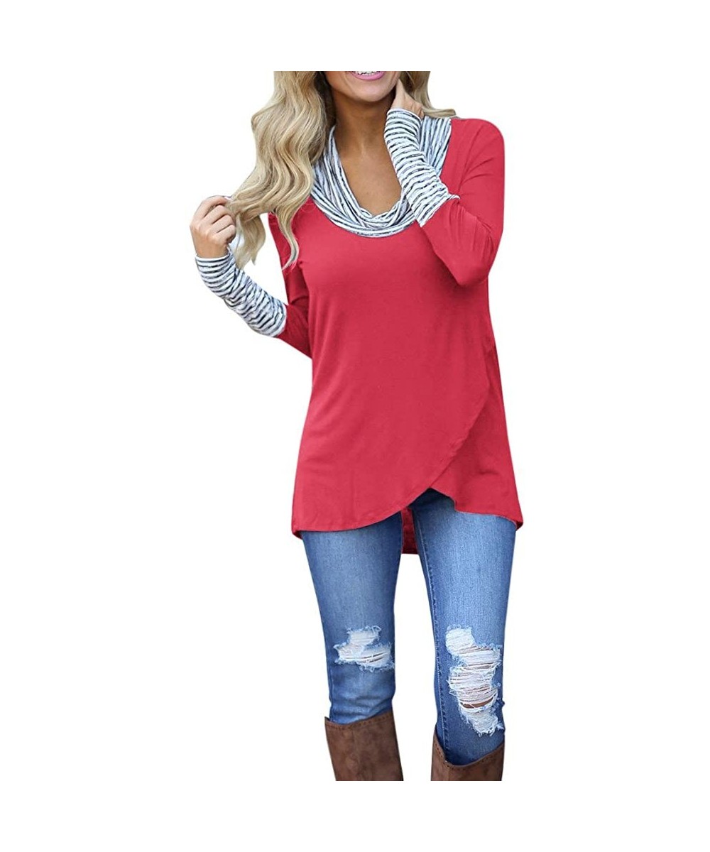 Rash Guards Womens Thin Layered O-Neck Stripe Long Sleeve Sweatshirt Tops Blouse Shirt - Red - CK18O4UEO93